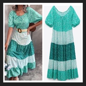 Zara floral print tiered maxi dress cottagecore